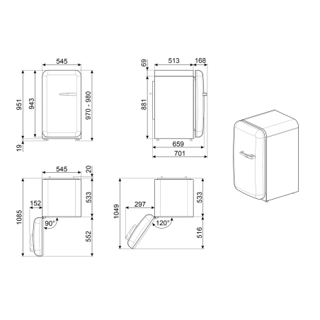 Réfrigérateur SMEG Années 50 FAB10L - Charnières à gauche