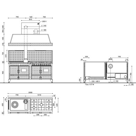 Cuisiniere mixte à bois Prestige ARCHAMBAUD E-200-M - 200cm