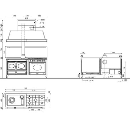 Cuisiniere mixte à bois Prestige ARCHAMBAUD E-190-M - 190cm