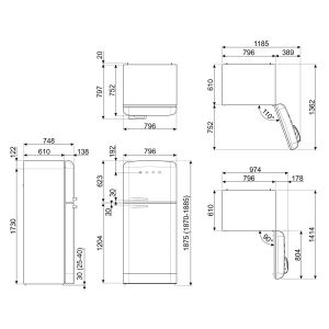 Réfrigérateur combiné  2 portes SMEG FAB50RCR